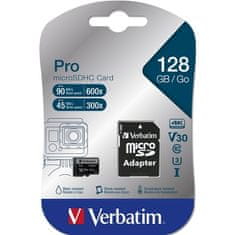 VERBATIM Pamäťová karta Pro microSDXC 128GB UHS-I V30 U3 (90R/ 45W) + SD adaptér
