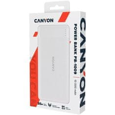 Canyon Powerbanka PB-1009B, 10 000mAh Li-pol, In USB-C+Lightning, Out USB-C PD 20W+1xUSB-A QC 3.0 - bílá