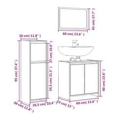 Vidaxl 3-dielna sada kúpeľňového nábytku dymový dub spracované drevo