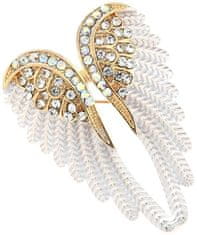 For Fun & Home Elegantná brošňa s bielymi krídlami, kubické zirkóny, šperková zliatina, 3,7x5,3 cm