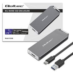 Qoltec Mini Aluminium Enclosure | M.2 SSD Pocket | NVMe | PCIe | USB 3.1 | Super speed 10Gb/s | 2TB | Silver