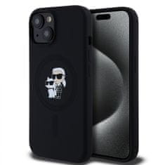 Karl Lagerfeld  Liquid Silicone Karl and Choupette Magsafe zadný kryt pre iPhone 15 Black