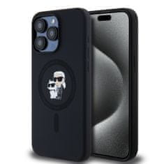 Karl Lagerfeld Tekutý silikónový kryt Karl and Choupette Magsafe Back Cover pre iPhone 15 Pro Max Black