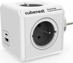 CubeNest Cubenest Powercube Original USB PD 20W, A+C, 4× zásuvka, bílá/šedá, dětská pojistka, uzemnění, max. 16A/250V~3680W