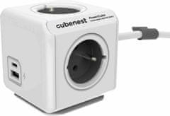CubeNest Cubenest Powercube Extended USB PD 20W, A+C, 4× zásuvka, 1,5m, bílá/šedá, dětská pojistka, uzemnění, dok, 10A/250V