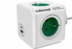 CubeNest Cubenest Powercube Original USB PD 20W, A+C, 4× zásuvka, bílá/zelená, dětská pojistka, uzemnění, max. 16A/250V~3680W