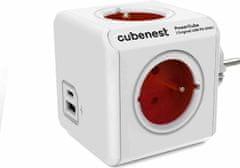 CubeNest Cubenest Powercube Original USB PD 20W, A+C, 4× zásuvka, bílá/červená, dětská pojistka, uzemnění, max. 16A/250V~3680W