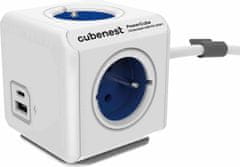 CubeNest Cubenest Powercube Extended USB PD 20W, A+C, 4× zásuvka, 1,5m, bílá/modrá, dětská pojistka, uzemnění, dok, 10A/250V