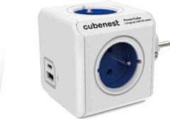 CubeNest Cubenest Powercube Original USB PD 20W, A+C, 4× zásuvka, bílá/modrá, dětská pojistka, uzemnění, max. 16A/250V~3680W