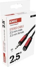 EMOS JACK kábel 3,5mm stereo, vidlica - 3,5mm zásuvka 2,5m