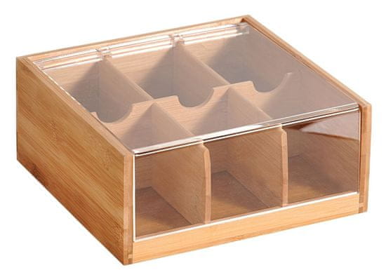 Kesper Organizér na čaje, 6 priehradiek, 22 x 21 x 9,5 cm, bambus/plast