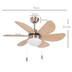 HOMCOM Stropný Ventilátor S Led Osvetlením 16W Stropné Svietidlo S Ventilátorom Závesné Svietidlo 6 Obojstranných Lopatiek Do Obývačky Buk 