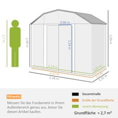 OUTSUNNY Prístrešok Na Náradie Oceľ 2,7 M² Prístrešok Na Náradie Uv Ochrana Záhradná Skriňa 2 Posuvné Dvere Polička Základ Tmavosivá 238X132X198,5Cm 