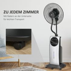 HOMCOM Stojanový Ventilátor S Rozprašovacou Hmlou 90W Chladiaci Ventilátor, 3,1 L Nádrž Na Vodu, 3 Režimy Vzduchu, Kolieska, Diaľkové Ovládanie, Čierna 