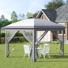 OUTSUNNY Altánok 3,3 X 3,3 M Skladací Altánok Led Usb Pop-Up Sieťované Bočné Steny Ochranná Taška Proti Slnku Oxford Grey 