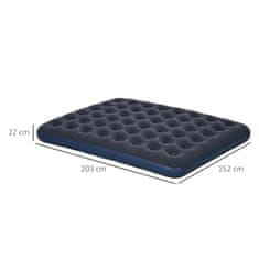 OUTSUNNY Air Bed Skladacia Double Camping Posteľ, Tmavomodrá, 203X152X22Cm 