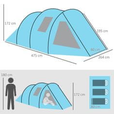 OUTSUNNY Tunelový Stan Kempingový Stan Pre 4 Osoby S 2 Miestnosťami, Uv Ochrana, Okno, Taška Na Prenášanie, Vodný Stĺpec 2000 Mm, Modrá 