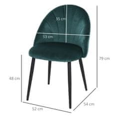 HOMCOM Stoličky Do Jedálne Súprava 2 Moderných Kuchynských Stoličiek Skandi Design Stolička Do Obývačky Čalúnená Stolička Kancelárske Kreslo Velvet Metal Green 52X54X79Cm 