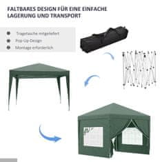 OUTSUNNY Skladací Altánok Cca 3 X 3 M So 4 Bočnými Stenami, Okno, Markíza S Uv Ochranou, Záhradný Stan Vrátane Tašky Na Prenášanie, Oceľový Oxford, Zelený. 
