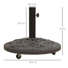 OUTSUNNY Stojan Na Slnečník 25 Kg Držiak Na Slnečník S Kolieskami, Nastaviteľné Tlačidlo, Stojan Na Dáždniky Pre Tyč Ø 32/38/48 Mm, Cementová Výplň, Bronz 