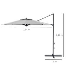 OUTSUNNY Konzolový Slnečník Cca Ø3 M S Kľukou, Výklopný Slnečník, Otočný Záhradný Slnečník Na Balkón, Terasu, Kov, Tmavošedá 