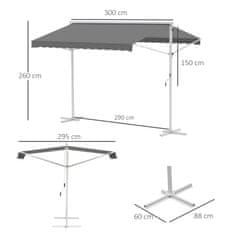 OUTSUNNY Stojaca Markíza Záhradná Markíza Markíza So Sklopným Ramenom Kľuka Patio Šedá 3X3M 