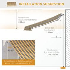 OUTSUNNY Markíza S Výklopným Ramenom S Ručnou Kľukou Na Balkón, 2,95X2,45 M, Žltá/Sivá, Hliník 