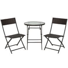 OUTSUNNY Bistro Set Balkónový Set Polyratanový 3-Dielny Skladací Záhradný Hnedý 