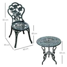 OUTSUNNY Bistro Set Záhradný Set Záhradný Nábytok 3-Dielny. Balkónový Nábytok Liaty Hliník Antická Zelená 