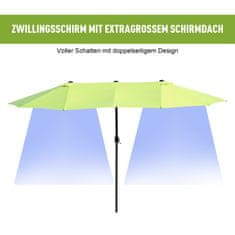OUTSUNNY Parasol Garden Umbrella Market Umbrella Dvojitý Slnečník Terasový Slnečník S Kľukou Zelený Oválny 460 X 270 X 240 Cm 