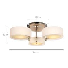 HOMCOM Led Stropné Svietidlo 3-Žiarovka, E27 40W, Chróm Akryl, Teplá Biela, Ø64Xv20Cm 