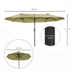 OUTSUNNY Parasol Market Dáždnik Dvojitý Slnečník S Kľukou Light Coffee Oval 460 X 270 X 240 Cm 