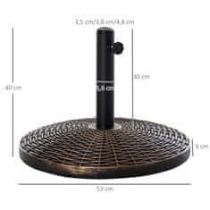 OUTSUNNY Stojan Na Slnečníky Stojan Na Dáždniky Stojan Na Dáždniky Stojan Na Dáždniky 25 Kg Ratanový Kôš Stojan Na Dáždniky Ø35/Ø38/Ø48 Mm Starožitný Bronz Ø53 X 40 Cm 