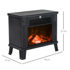 HOMCOM Elektrický Krb Elektrický Krbový Sporák Stojanový Krb S Plameňovým Efektom 600/1200W, Kov, Čierny, 34X17X31 Cm 