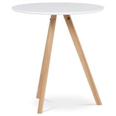 Autronic Moderní jídelní stůl Jídelní stůl kulatý 70x70x75 cm, deska MDF bílý matný lak, nohy masiv buk (DT-320 WT)