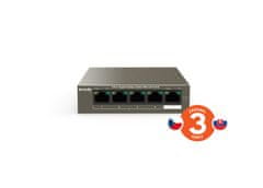 Tenda TEG1105P-4-63W - PoE AT Switch 63Watt, 5xRJ45 GLAN, Switch s 4xPoE 802.3at, 10/100/1000 Mbps,Kov