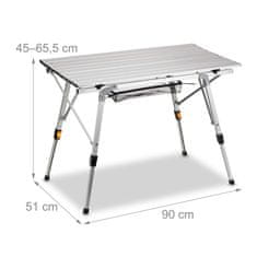 Relax Výškovo nastaviteľný skladací stôl, RD49686, strieborný