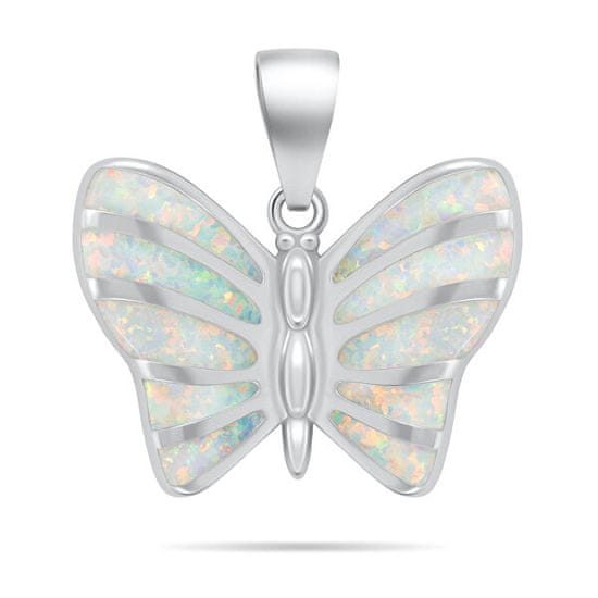 Brilio Silver Nežný strieborný prívesok Motýľ s bielym opálom PT136W