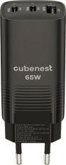CubeNest CubeNest S3D0 GaN Adaptér 65W černá - (2× USB-C až 65 W, 1× USB-A až 60 W), přepěťová a podpěťová ochrana
