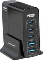 CubeNest CubeNest S5D0 GaN Adaptér 140W (3× USB-C až 140 W, 2× USB-A až 60 W), PD 3.1, přepěťová a podpěťová ochrana, displej