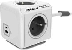 CubeNest Cubenest Powercube Extended USB PD 20W, A+C, 4× zásuvka, 3m, bílá/šedá, dětská pojistka, uzemnění, dok, 10A/250V