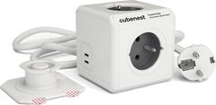 CubeNest Cubenest Powercube Extended USB PD 35W, 2xUSB-C, 4× zásuvka, 1,5m, bílá/šedá, dětská pojistka, uzemnění, montážní dok