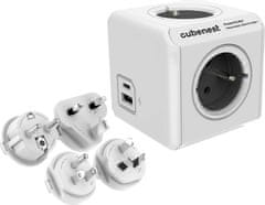 CubeNest Cubenest Powercube ReWirable USB PD 20W, A+C, 4× zásuvka, bílá/šedá, 4 cestovní koncovky, dětská pojistka, uzemnění
