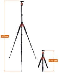 Rollei Statív Compact Traveler No. 1/ Záťaž 5kg/ Vytiahnutý 142cm/ Oranžový