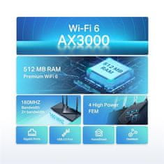 TP-LINK "AX3000 Dual-Band Wi-Fi 6 RouterSPEED: 574 Mbps at 2.4 GHz + 2402 Mbps at 5 GHz SPEC: 4× Antennas, 1× Gigabit