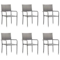 Petromila vidaXL Záhradné jedálenské stoličky 6ks, stohovateľné, sivé, polyratan
