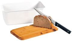 Kesper Podnos na chlieb s doskou na krájanie, 34 x 14 x 18 cm, bambus/plast, biely