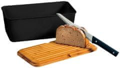 Kesper Podnos na chlieb s doskou na krájanie, 34 x 14 x 18 cm, bambus/plast, čierny