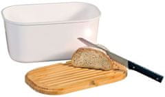Kesper Podnos na chlieb s doskou na krájanie, 37 x 18 x 21,5 cm, bambus/plast, biely
