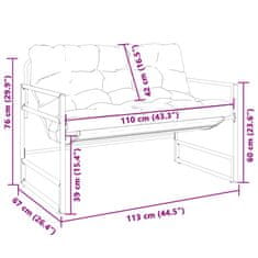 Vidaxl Záhradná lavica s vankúšom sivohnedá 113 cm oceľ